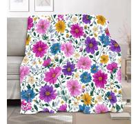 Fleece Blanket Throws Small Single 100x130cm Fluffy & Warm Blanket for Bed, Versatile Soft Watercolor Floral Pattern Flannel Blankets for Sofa Couch Colorful Lightweight Cozy Throws for Travel