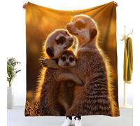 Fleece Blanket Throws Super King 180x220cm Fluffy & Warm Blanket for Bed, Versatile Soft Animal Meerkat Family Flannel Blanket for Sofa Couch Gold Lightweight Cozy Throws for Travel