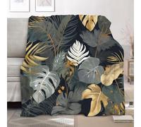 Fleece Blanket Throws Super King 180x220cm Fluffy & Warm Blanket for Bed, Versatile Soft Painted Tropical Plants Flannel Blankets for Sofa Couch Grey Lightweight Cozy Throws for Travel