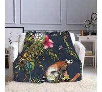 Fleece Blanket Tropical Jungle Lemur Catta Hummingbird Couch Blanket Ultra Soft Warm Plush Throw Blankets for Couch Bed Sofa Office and Living Room 50" x 60"