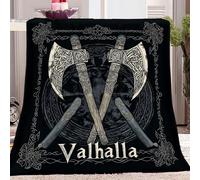 Fleece Blanket Viking Runes Axe Sherpa Blanket Black Microfiber Flannel Blanket 150 x 200 cm Fluffy Soft Winter Summer Throw Blanket 3D Sofa Bed Personalised Flannel Blanket