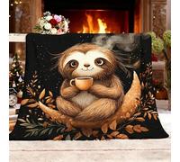 Fleece Blanket Warm Soft Abstract Animals Sloth Moon Flannel Plush for Outdoor Fade-Resistant Throw Blankets Camping Black Sherpa Blanket for Bed and Couch All Season Double 150x200cm