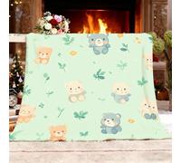 Fleece Blanket Warm Soft Cute Animals Bear Leaves Flannel Plush for Outdoor Fade-Resistant Throw Blankets Camping Cartoon Style Sherpa Blanket for Bed and Couch All Season Single 130x150cm