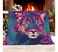 Fleece Blanket Warm Soft Jungle Animal Cheetah Flannel Plush for Outdoor Fade-Resistant Throw Blankets Camping Blue-Purple Sherpa Blanket for Bed and Couch All Season Super King 180x220cm