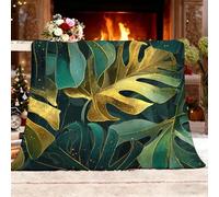 Fleece Blanket Warm Soft Luxury Monstera Leaf Flannel Plush for Outdoor Fade-Resistant Throw Blankets Camping Dark Green Sherpa Blanket for Bed and Couch All Season Single 130x150cm