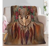 Fleece Blanket Watercolor Dream Catcher Deer Head Sherpa Fluffy Flannel Blanket Checkered Blankets Soft Warm Cozy Throw Blankets for Bed Couch Sofa Armchairs Picnic, Brown, Throw