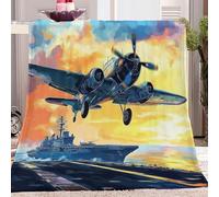 Fleece Blanket yellow Throw Versatile Soft Warm Blanket Fluffy Throws Bed 50 x 60 inch Size, Cozy Solid Flannel Blanket for autumn and winter sofa bed, depicting an old WWII plane