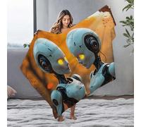 Fleece Blankets Two Robots In Love: A Futuristic Romance Against A Fiery Backgrou Flannel Blanket Bag Bluey Blanket(125x150cm)
