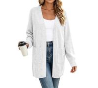 Fleece Cardigan for Women UK Open Front V Neck Knitted Cardigans | Long Maxi Soft Fleece Cardigan,Long Sleeve Lightweight Sweatshirt with Pockets,Ribbed Knit Outerwear Sweater Dating and Party