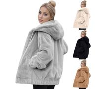 Fleece Cardigans for Women,Winter Jackets for Women UK Full Zip Fleece Coats Ladies Fall Drawstring Teddy Hooded Cardigan Warm Casual Loose Fuzzy Sherpa Outwear,Womens Winter Coats,Grey XXL