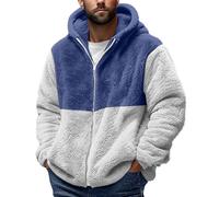 Fleece Coat Hoodies for Men UK Winter Warm Sherpa Sweatshirts Fluffy Hooded Pullover Double Fleece Lightweight Soft Top Thermal Patchwork Casual Loose Jumper Thick Plain Hoodie 5XL Pockets Oversized