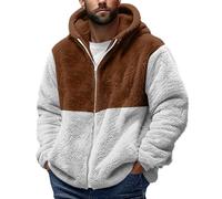 Fleece Coat Hoodies for Men UK Winter Warm Sherpa Sweatshirts Fluffy Hooded Pullover Double Fleece Lightweight Soft Top Thermal Patchwork Casual Loose Thick Plain Hoodie Pockets Oversized 5XL