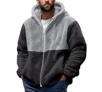 Fleece Coat Hoodies for Men UK Winter Warm Sherpa Sweatshirts Fluffy Hooded Pullover Double Fleece Lightweight Soft Top Thermal Patchwork Casual Loose Thick Plain Hoodie 5XL Pockets Oversized