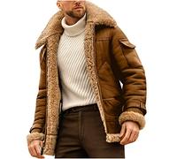 Fleece Coats for Men UK Clearance Winter Warm Sherpa Lined Jacket Suede Leather Trucker Jackets Sheepskin Trench Coat Thicken Plush Overcoat Motorcycle Cargo Biker Outerwear Fuzzy Fluffy Coat