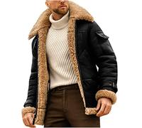 Fleece Coats for Men UK Clearance Winter Warm Sherpa Lined Jacket Suede Leather Trucker Jackets Sheepskin Trench Coat Thicken Plush Overcoat Motorcycle Cargo Biker Outerwear Fuzzy Fluffy Coat