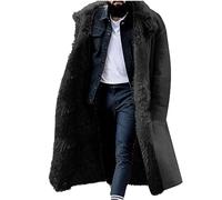 Fleece Coats for Men UK Winter Warm Sherpa Lined Jacket Mid Length Trench Coat Artificial Fur Outerwear Thicken Plush Overcoat Longline Cardigan Turn-Down Collar Fuzzy Fluffy Coats Windbreaker