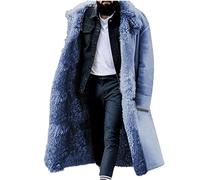 Fleece Coats for Men UK Winter Warm Sherpa Lined Jacket Mid Length Trench Coat Artificial Fur Outerwear Thicken Plush Overcoat Longline Cardigan Turn-Down Collar Fuzzy Fluffy Coats Windbreaker