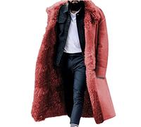 Fleece Coats for Men UK Winter Warm Sherpa Lined Jacket Mid Length Trench Coat Artificial Fur Outerwear Thicken Plush Overcoat Longline Cardigan Turn-Down Collar Fuzzy Fluffy Coats Windbreaker