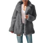 Fleece Coats for Women UK Teddy Fleece Jacket Lapel Collar Fluffy Coat Open Front Cardigan Warm Outerwear Sherpa Jacket Long Sleeve Coat Top Ladies Shaggy Jumper Plus Size Cardigans Trendy Clothes