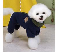 Fleece Dog Coat, Dog Sweater with Double Leash Ring, Turtleneck Zipper Back Pet Jumpsuit for Small Medium Puppys(Blue,Small)