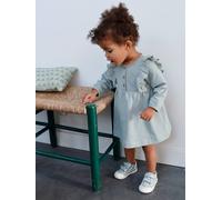 Fleece Dress, Broderie Anglaise Ruffle, for Babies grey blue