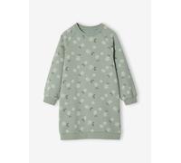 Fleece Dress with Bright Flowers for Girls sage green