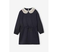 Fleece Dress with Macramé Collar for Girls slate grey