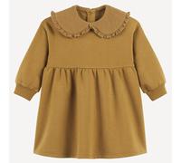 Fleece Dress with Peter Pan Collar in Cotton Muslin Khaki