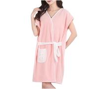 Fleece Dressing Gown Water-Absorbent And Quick-Drying Dressing Gown Womens Pure Color Cotton Dressing Gown Fluffy With Belt Mid-Length Women'S Robes V Neck Sleeveless Women'Sfall Winter Warm Home Robe