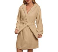 Fleece Dressing Gown Women Fluffy Short Dressing Gowns Ladies Soft Hooded Bathrobe Cozy Plush Bath Robes with Pockets Winter Velvet Warm Nightgowns Ear with Hood Loungewear Gifts for Her