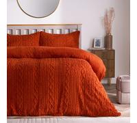 Fleece Duvet Cover Set Cable Knit Warm Reversible Quilt Supersoft Warm Bedding OHS Burnt Orange Single