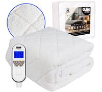 Fleece Electric Blanket 9 Heat & 10 Timer Settings Machine Washable Glamhaus White Single