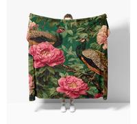 Fleece Flannel Blanket Baby size 70x100cm, No Shed No Pilling Peony And Peacock Pattern Cozy Lightweight Throw Blanket for Couch Bed Decor, Soft Warm Green Sofa Blankets for Women Men