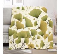 Fleece Flannel Blanket Baby size 70x100cm, No Shed No Pilling Simple Ginkgo Leaf Pattern Cozy Lightweight Throw Blanket for Couch Bed Decor, Soft Warm Green Sofa Blankets for Women Men