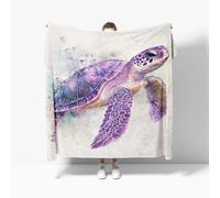 Fleece Flannel Blanket Double 150x200cm, No Shed No Pilling Watercolor Turtle Cozy Lightweight Throw Blanket for Couch Bed Decor, Soft Warm Purple Sofa Blanket for Women Men