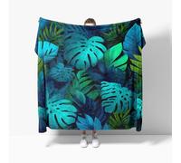 Fleece Flannel Blanket king Size 180x200cm, No Shed No Pilling Plant Leaf Print Cozy Lightweight Throw Blanket for Couch Bed Decor, Soft Warm Blue-Green Sofa Blankets for Women Men