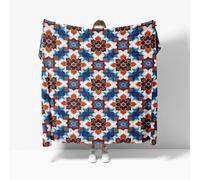 Fleece Flannel Blanket king Size 180x200cm, No Shed No Pilling Retro Ethnic Geometry Cozy Lightweight Throw Blanket for Couch Bed Decor, Soft Warm Blue Sofa Blankets for Women Men