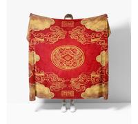 Fleece Flannel Blanket Single 130x150cm, No Shed No Pilling Chinese Auspicious Cloud Pattern Cozy Lightweight Throw Blanket for Couch Bed Decor, Soft Warm Golden Red Sofa Blanket for Women Men