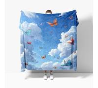 Fleece Flannel Blanket Single 130x150cm, No Shed No Pilling Dreamy Romantic Butterfly Cozy Lightweight Throw Blanket for Couch Bed Decor, Soft Warm Blue Sofa Blankets for Women Men