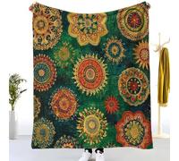 Fleece Flannel Blanket Single 130x150cm, No Shed No Pilling Indian Style Mandala Art Cozy Lightweight Throw Blanket for Couch Bed Decor, Soft Warm Colorful Sofa Blanket for Women Men