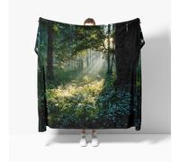 Fleece Flannel Blanket Single 130x150cm, No Shed No Pilling Morning Scene In The Jungle Cozy Lightweight Throw Blanket for Couch Bed Decor, Soft Warm Green Sofa Blankets for Women Men