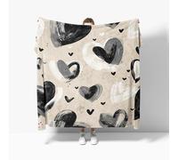 Fleece Flannel Blanket Small Single 100x130cm, No Shed No Pilling Abstract Love Heart Graffiti Cozy Lightweight Throw Blanket for Couch Bed Decor, Soft Warm Dark Gray Sofa Blankets for Women Men