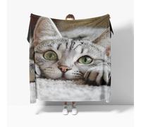 Fleece Flannel Blanket Small Single 100x130cm, No Shed No Pilling Animal Silver Tabby Cats Cozy Lightweight Throw Blanket for Couch Bed Decor, Soft Warm Grey Sofa Blanket for Women Men