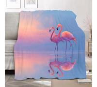 Fleece Flannel Blanket Small Single 100x130cm, No Shed No Pilling Dreamy Sunset Flamingo Cozy Lightweight Throw Blanket for Couch Bed Decor, Soft Warm Pink Sofa Blankets for Women Men