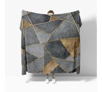 Fleece Flannel Blanket Small Single 100x130cm, No Shed No Pilling Geometric Marble Cozy Lightweight Throw Blanket for Couch Bed Decor, Soft Warm Gray Gold Sofa Blankets for Women Men