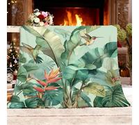 Fleece Flannel Blanket Small Single 100x130cm, No Shed No Pilling Light Green Cozy Throw Blanket for Couch Bed Decor, Soft Warm Tropical Banana Leaf Illustration Sofa Blankets for Women Men