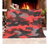 Fleece Flannel Blanket Small Single 100x130cm, No Shed No Pilling Red Cozy Lightweight Throw Blanket for Couch Bed Decor, Soft Warm Modern Camouflage Pattern Sofa Blankets for Women Men