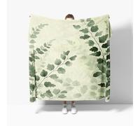 Fleece Flannel Blanket Small Single 100x130cm, No Shed No Pilling Watercolor Plant Print Cozy Lightweight Throw Blanket for Couch Bed Decor, Soft Warm Sage Green Sofa Blanket for Women Men