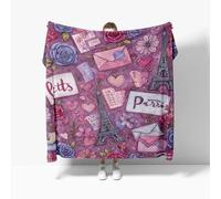 Fleece Flannel Blanket Super King 180x220cm, No Shed No Pilling Paris Hand-Drawn Theme Cozy Lightweight Throw Blanket for Couch Bed Decor, Soft Warm Pink Sofa Blankets for Women Men