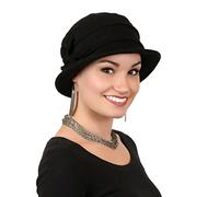 Fleece Flower Cloche Hat for Women Cancer Headwear Chemo Ladies Head Coverings, Black, M